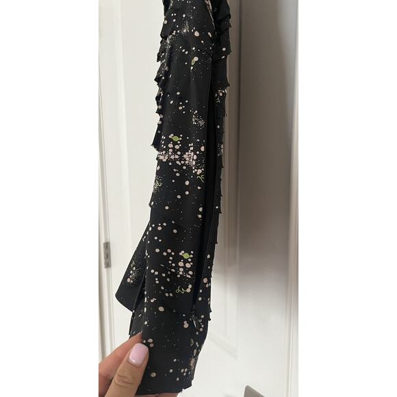 Tory Burch Silk Layered Ruffled Lea Black Stars Blouse Size 8 - Picture 2 of 7